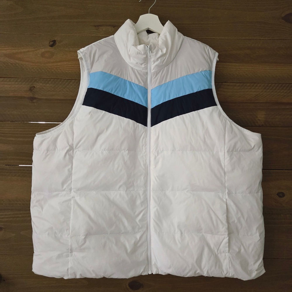 Lands End Reversible Down Puffer Vest White Colorblock Womens 2X 20W-22W